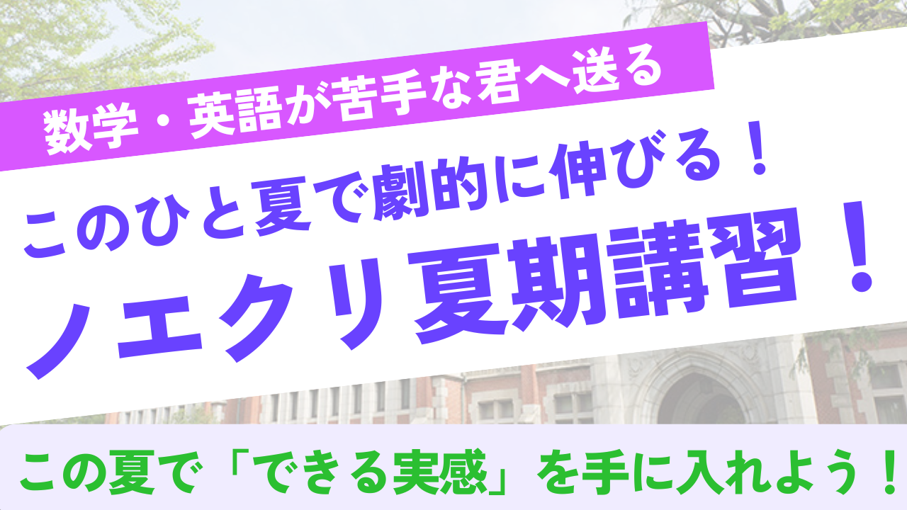 【英語・数学が苦手な君へ送る！】ノエクリ夏期講習で「できる実感」を手に入れよう！
